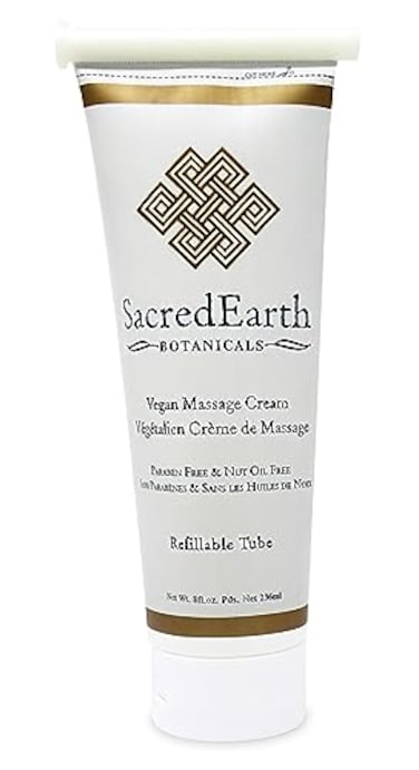 Sacred Earth Vegan Massage Cream 8oz Tube Unscented Water Dispersible Nut Oil Free Gluten Free and Contains Only Oils and Extracts
