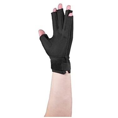 OTC Resting Splint Glove 5 Finger SemiRigid Splints Open Tips Black Left Hand Large