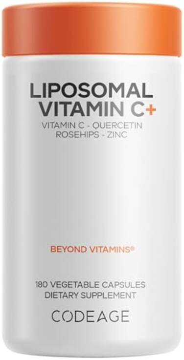 Codeage Liposomal Vitamin C 1500mg with Zinc Elderberry Citrus Bioflavonoids Grapefruit Lemon Orange Powder Quercetin Rose Hips Fruit Vegan Supplement NonGMO Vegan Pills 180 Capsules