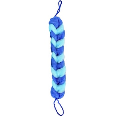 Spa Savvy Bath Loofah Back Scrubber Long Stretch Mesh Shower Body Sponge with Rope Handles Exfoliating Braided Pouf for Men and Women Blue