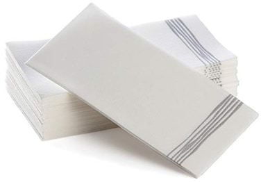 Moyes Home Disposable Hand Towels Decorative Dinner Napkins Soft Absorbent Disposable Paper Guest Towels for Kitchen Bathroom Parties Weddings Dinners Or Events White and Silver Napkins 100 Pack