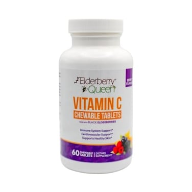 Elderberry Queen Chewable Vitamin C 500mg Immune Boost Antioxidant Support Tablets with Vitamin A E Organic Echinacea Elder Fruit Acerola Natural Dietary Supplement 60 Count