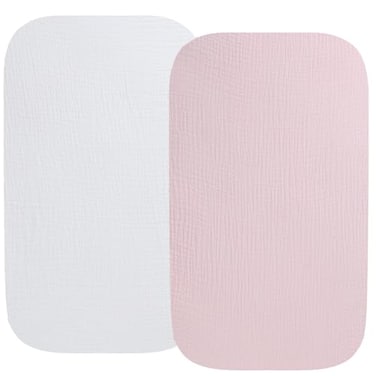 Fadacudan Muslin Bassinet Sheet Compatible with Mika Micky Bedside Sleeper 2 Pack Cotton Stylish Boho Fitted Bassinet Sheets Super Soft for Baby White Pink