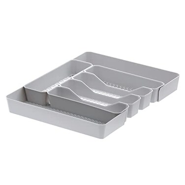 Spectrum HEXA 5Divider Expandable Silverware Tray Stone Gray InDrawer Organizer for Kitchen Accessories Cutlery Knives More EasytoClean Home Apartment Essential
