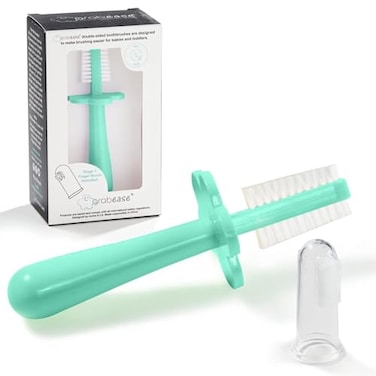 grabease DoubleSided Training Toothbrush Toothbrush for Toddlers 13 with Soft Silicone Bristles AntiChoke Shield Ergonomic DualSided Design for Motor Skills 1 Count Mint 12mo