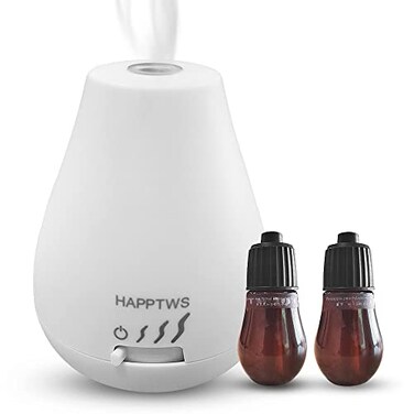 HAPPTWS Essential Oil Diffuser Waterless Diffuser 3 Timer Settings Battery Powered for Bedroom Yoga Room Toilet Pet Room White