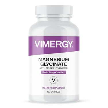 VIMERGY Magnesium Glycinate Stress Support Chelated to Avoid Tummy Upset Promotes Heart Health Energy Kosher Vegan GlutenFree 180 Caps