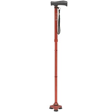 HurryCane Freedom Edition Foldable Walking Cane with T Handle Enhanced Mobility Support Patented SteadiGrip Base Adjustable Height Lightweight Foldable Design Red