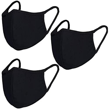 BeatBasic Pack 3 Dust Mouth Mask All Cotton Reusable Cloth Comfy Breathable Material Black Pack 3pcs