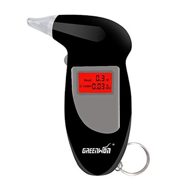GREENWON Battery Powered Breathalyzer Keychain Digital Alcohol Tester Detector Breath Analyzer Audible Alert Portable with LCD Display and Replacement Mouthpiece Personal Use GBlack