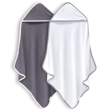 BAMBOO QUEEN 2 Pack Baby Bath Towel Rayon Made from Bamboo White and Dark Grey 375 x 375 Inch