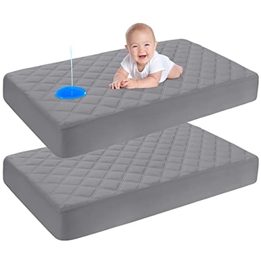 Yoofoss Waterproof Crib Mattress Protector 2 Pack Quilted Crib Mattress Pad Cover Ultra Soft and Breathable Machine Washable Toddler Mattress Protector for Standard Baby Crib Size 52x28