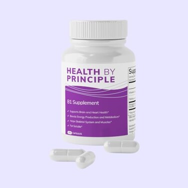 مكمل غذائي HEALTH BY PRINCIPLE B1، يدعم إنتاج الطاقة، والصحة الإدراكية، والهضم، ١٠٠ كبسولة
