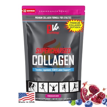 PhysiVantage Supercharged Collagen Peptides Powder Hydrolyzed Collagen for Joint Tendon Ligament Skin Health Support Pomegranate Keto Paleo 16oz Enhanced with Vitamin C BCAAs GrassFed