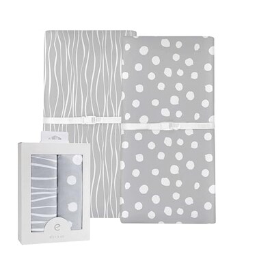 Ely's &amp; Changing Pad Cover Set Cradle Sheet 2 Pack 100 Jersey Cotton Grey Abstract Stripes and Dots by Elys Co