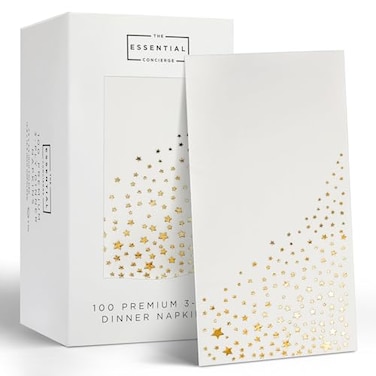 The Essential Stylish Gold Star Napkins 100 White and Gold Dinner Napkins Disposable 75 x 425 Inch Serviettes for Party or Wedding