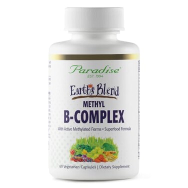 Paradise Herbs Earths Blend BComplex Methylated Enzymatically Active Forms of B Vitamins Superfoods Supports Energy Immunity 60 Capsules