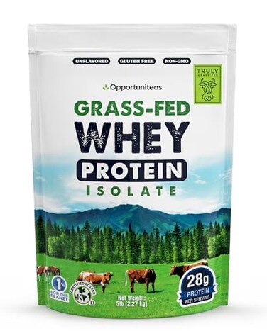 Opportuniteas Grass Fed Whey Protein Isolate Powder 28g Unflavored Protein Powder Without Artificial Sweeteners HormoneFree Cows Non GMO 5lb