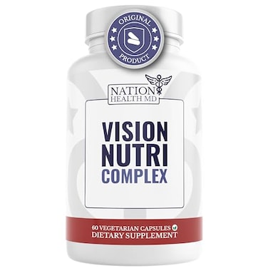 NATION HEALTH MD Vision Nutri Complex Eye Vitamins with Lutemax 2020 Lutein Zeaxanthin Bilberry Eyebright Advanced Eye Supplements for Eyes Health Vision Support Retina Wellness 60 Caps