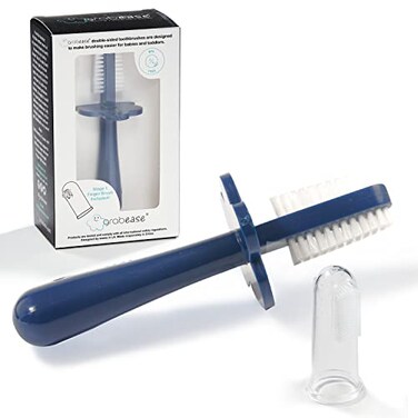 grabease Toddler Toothbrush DoubleSided Soft Silicone Bristles AntiChoke Shield Baby Toothbrush Finger Brush for 12 Months Navy 1 Count