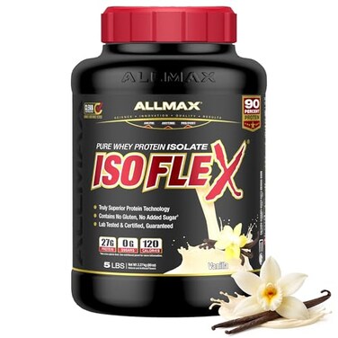 بروتين مصل اللبن المعزول بنكهة الفانيليا من ALLMAX ISOFLEX، وزن 5 أرطال