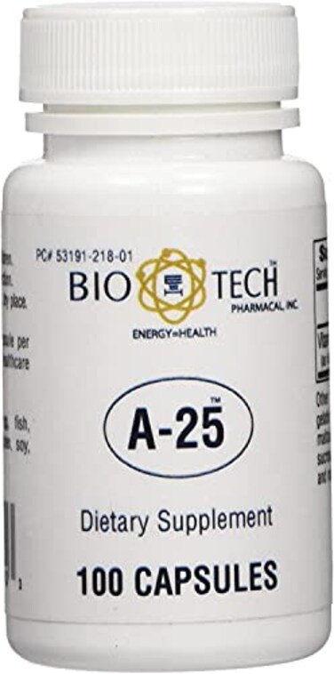 مكمل غذائي من Bio-Tech Pharmacal A25 فيتامين أ بالميتات، لتحسين البصر، وتعزيز المناعة، ونمو الخلايا، واستقلاب العظام، 100 كبسولة