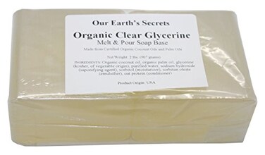 قاعدة صابون عضوية من زيت الجلسرين الشفاف من Our Earth's Secrets، وزنها 2 باوند، قابلة للذوبان والصب