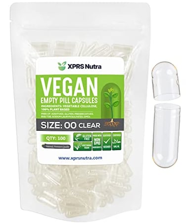 XPRS Nutra Size 00 Empty Capsules 100 Count Clear Empty Vegan Capsules Vegetarian Empty Pills DIY Vegetable Capsule Filling Veggie Pill Caps