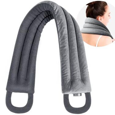 AiricePac Microwave Heating pad for Neck and Shoulders Back 33 5 microwavable Moist Heat Pack Warm hot Compress Neck wrap Weighted Rice Bean Bag Reusable Herbal Nature Calming Portable Grey