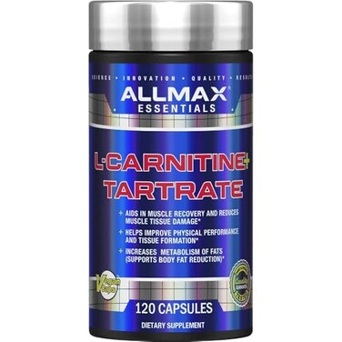 ALLMAX Essentials LCARNITINE Tartrate 120 كبسولة خالية من المنبهات، معززة لعملية الأيض، تعزز الطاقة والأداء والتعافي، خالية من الغلوتين، نباتية، 60 حصة