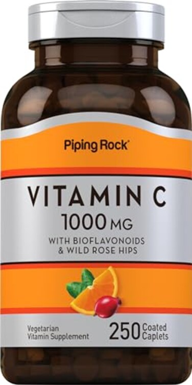 Piping Rock Vitamin C 1000mg 250 Caplets with Bioflavonoids Rose Hips