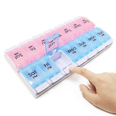 MOLN HYMY Weekly Pill Boxes and Organizer 2 Times a Day 7 Day AM PM Pill Case Two Week 14 Large Compartments Pill Dispenser to Hold Medication Vitamins PinkBlue