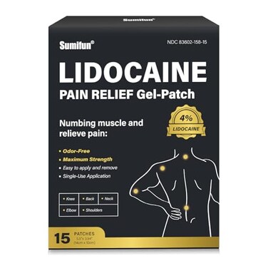Sumifun Lidocaine Patches Maximum Strength 30 Counts Pain Relief Patch for Back Aches Muscle Soreness Stiff Neck Joint Pain Topical Analgesic Large Count 15
