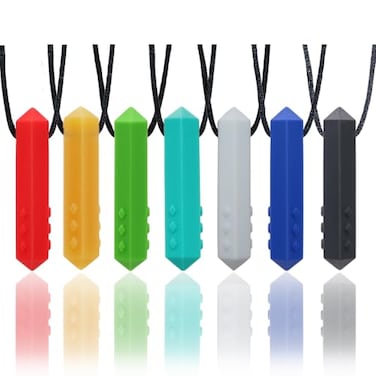 Atsky Chew Necklaces for Sensory Kids 5 Pack Silicone Chewy Toys for ADHD Autism SPD Oral Motor Therapy Tool with Textured Surface Anxiety Relief Chewables