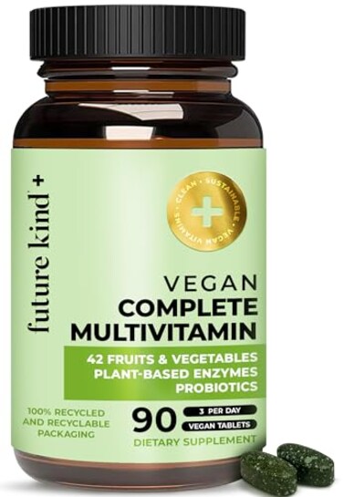 Future Kind Vegan Multivitamins Complete 42in1 Vegan Multivitamins for Women Men with Enzymes B12 Zinc Probiotics for Digestion 90 tabs in Recycled Bottle
