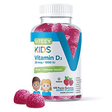 Viteey Vitamin D3 Kids Gummies 25mcg 1000 IU Tasty Chewable Berry Flavored