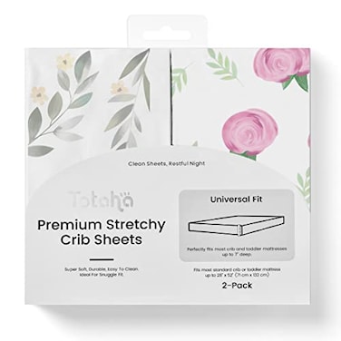 TotAha Premium Stretchy Crib Sheets 2PackHypoallergenic Silky Comfort Buttery Soft Calming Effect AllSeason JerseyKnit Sheets 9 Extra Deep Pocket Pink Buds Green Leaves