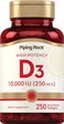 Piping Rock Vitamin D3 10000 IU 250 mcg 250 Softgels High Potency