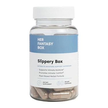 Her Fantasy Box Slippery Box FastActing Slippery Elm Capsules for Feminine Wellness Intimate Moisture Support 60 Vegan Capsules