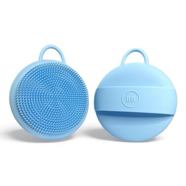 Blessence Body Silicone Scrubber Blue Exfoliating Body Scrubber with Handle Shower Brush Bath Sponges for Personal Care