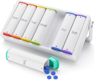 KOVIUU Weekly Pill Organizer 2 Times a Day Large Travel Pill Box 7 Day Am Pm Twice Daily Pill Case with Rotatable Handle Pill Holder Container for Vitamin Medicine Supplement Fish Oil White