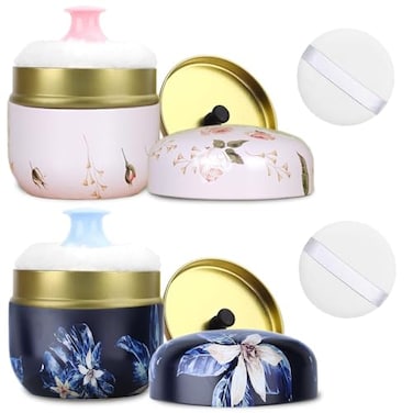 SHIMIDO Body Powder Puff and Container 315 Portable Empty Body Powder Container for Baby Womens Loose Dusting Powder Powder Case Box with Lids for Bath Travel and Home Use Old timeDark Night