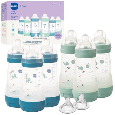 MAM 9oz Easy Start AntiColic Vented Baby Bottles 2 Months 6 Pack Boy