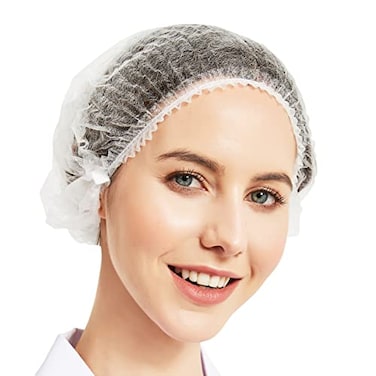 مجموعة ProtectX من 100 غطاء رأس أبيض للاستخدام مرة واحدة، أغطية رأس مرنة، أغطية رأس صحية لخدمات الطعام والمنتجعات الصحية، للرجال والنساء، 21 بوصة