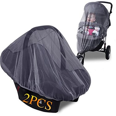 Wanateber Mosquito Net for Stroller Grey Sun Shade Protection Infant Stroller Mosquito Net and Car Seat 2Pack Portable Bug Netting Grey