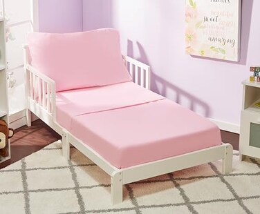 EVERYDAY KIDS 3 Piece Toddler Sheet Set Soft Breathable Microfiber Toddler Bedding Includes a Flat Sheet a Fitted Sheet and a Pillowcase Solid Pink