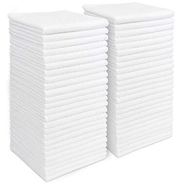 AIDEA White Microfiber Cleaning Cloth 50PK Absorbent Cleaning Rags 12x12