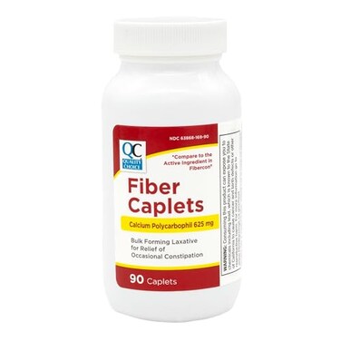 Quality Choice Fiber Therapy Caplets Safe and Comfortable Constipation Relief Without The Gas and Bloating Insolubale Fiber for Bowel Irregularity in a 90 Count Bottle of Caplets