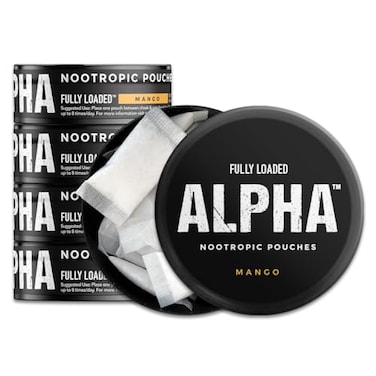 Fully Loaded Alpha Nootropic Pouches Mango 5 Cans 15 Pouches per can Effective Nootropic Delivery Nic Pouch Replacement Faster Absorption Alpha GPC LTyrosine GABA