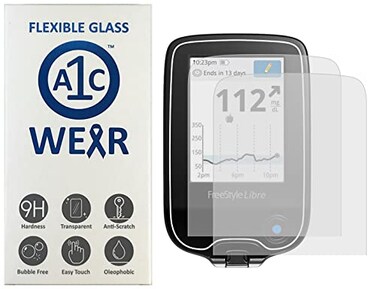 واقي شاشة زجاجي مرن A1C WEAR 9H لأجهزة قراءة Freestyle Libre 3 و2 و14Day Pro وInsuLinx، مقاوم للكسر والتشقق، مقاوم للخدوش وبصمات الأصابع، عبوة من قطعتين